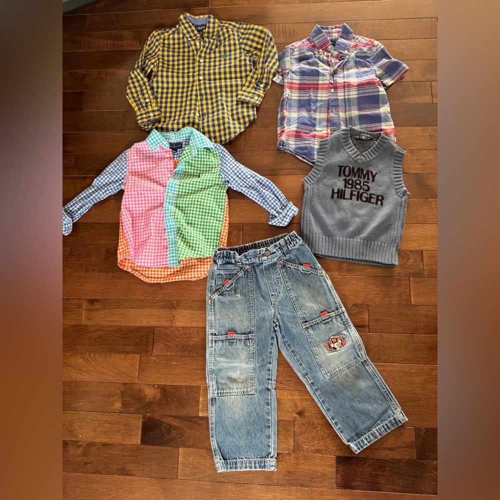 Boys Toddler 4T Ralph LaurenTommy Hilfiger Multicolor Shirts Vest & Pants 5pcs.